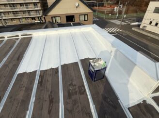 屋根の下塗りの様子